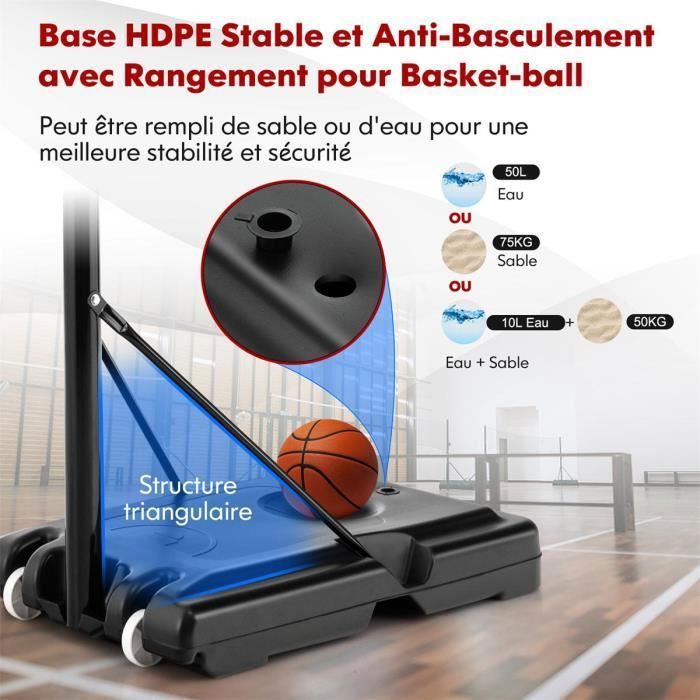 Panier De Basket Deuba® Mobile – Hauteur Réglable 205–310 Cm, Base Stabilisatrice 70 Kg, Roulettes – Adulte Et Enfant