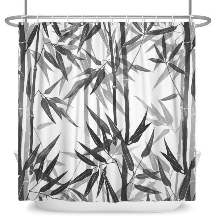 Japonais Encre Rideau De Douche En Bambou Soleil Et Montagnes