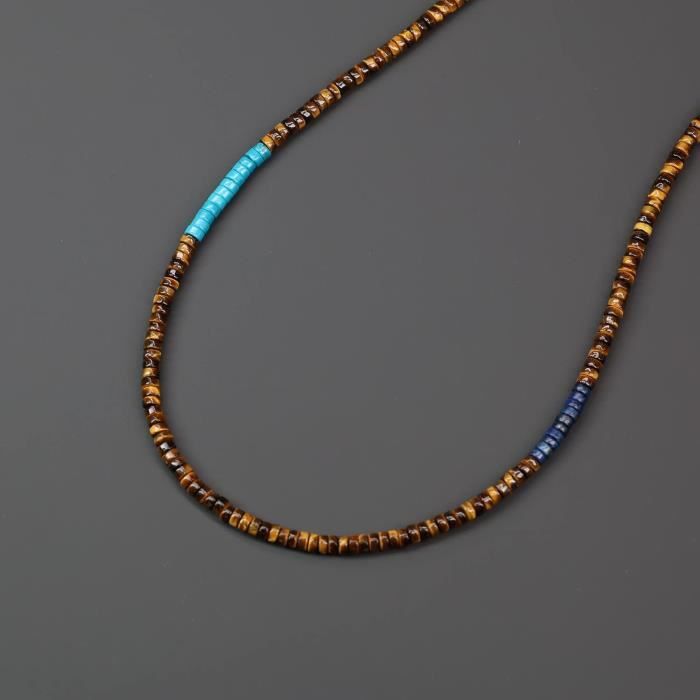 Collier Homme Perles Hématite & œil De Tigre – Longueur 24 Pouces, Laiton, Réglable