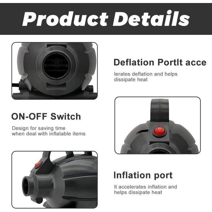 Gonfleur Electrique HEQUN Pompe à Air électrique, Pompe électrique Con 3 Buses D'air Pour Pompe Matelas Gonflable
