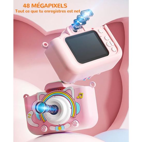 Appareil Photo Numérique Enfant 1080P – Écran IPS 2 Pouces, 44 Cadres Magiques, 5 Jeux éducatifs – Cadeau Filles/garçons 3-10 Ans