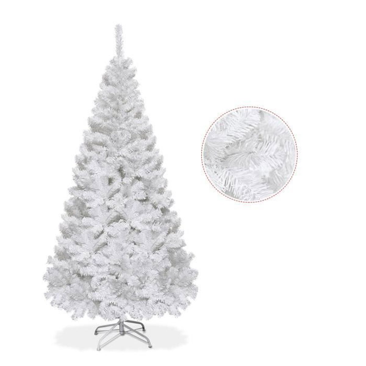 Sapin De Noël Artificiel Blanc 150 Cm - 450 Branches En PVC - Support Métal Inclus - Décoration Festive Pour Noël, Halloween, Événements