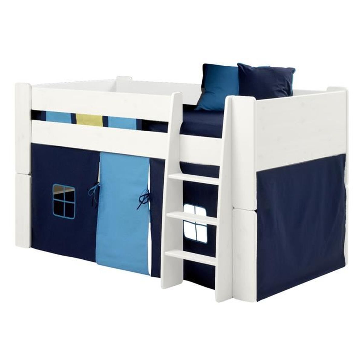 Lit Mi Hauteur En Mdf Avec Habillage De Lit Bleu Marine Bleu Aqua