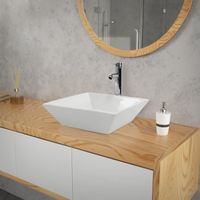 Lavabo en Céramique Blanc Brillant - ML-Design - Carré - Vasque à Poser sur Plan de Toilette - Lave-Mains Évier