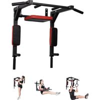Barre de Traction Murale - Chaise Romaine Murale - Démontable - Fitness - Noir et rouge