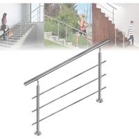 Aufun Main courante en acier inoxydable 160 cm Rampe d'escalier pour intérieur et extérieur avec 2 poteaux 3 barre transversale.