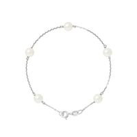 PERLINEA - Bracelet - 5 Véritables Perles de Culture d'Eau Douce Rondes 6-7 mm Blanc Naturel - Argent 925 Millièmes - Bijoux Femme