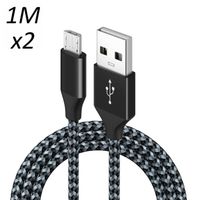 [2 pack] Cable Nylon Tressé Noir Micro USB 1M pour tablette Lenovo Tab 4 10" - E10 10.1" - M10" Gen 1 - M8" [Toproduits®]