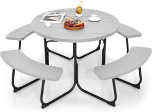 Ensemble table et chaise de jardin GOPLUS Table de Pique-Nique avec 4 Bancs Intégrés 