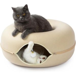 Lit Tunnel Pour Chat - Grotte Et Aire De Jeu - Tissu Doux, Couche Amovible - Pour Chaton (0,5-2,5kg) - 55x40cm - Couleurs Au Choix