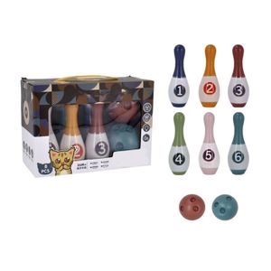 Ensemble de Quilles pour Enfants Brun avec Épingles et Balles en Plastique Jeu de Sport Intérieur Extérieur pour Activité Amusante en Famille Taille Environ 9.45X4.13X6.69 Pouces Poids 0.47 Livres