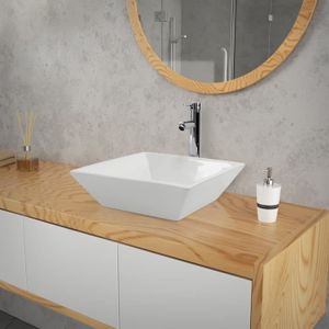 LAVABO - VASQUE Lavabo en Céramique Blanc Brillant - ML-Design - Carré - Vasque à Poser sur Plan de Toilette - Lave-Mains Évier