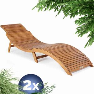 CHAISE LONGUE 2x Chaises longues pliables en bois d'acacia avec 