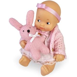 POUPON Bébé Barriguitas Pelón - FAMOSA - Set de 2 vêtements supplémentaires et une mascotte lapin en tricot rose