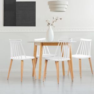 CHAISE Lot de 4 chaises blanches LILY - IDMARKET - Style vintage - Pieds en métal - Sièges en polypropylène
