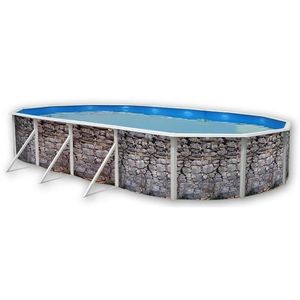 PISCINE PIERRE GRISE Piscine hors sol ovale en acier 730 x 366 x 120 cm (Kit complet piscine, Filtre, Skimmer et échelle)
