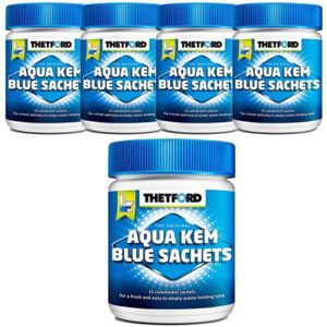 ENTRETIEN WC CHIMIQUE THETFORD lot 5x Aqua Kem Blue Sachets 15 sachets liquéfiant