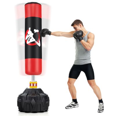 Support sac de frappe autoportant - SPORTNOW - sac de frappe et base lesté réglable en hauteur - acier - 175x91x231cm - rouge - Sport Support sac de frappe autoportant - SPORTNOW - sac de frappe et base lesté réglable en hauteur - acier - 175x91x231cm - rouge - Sport