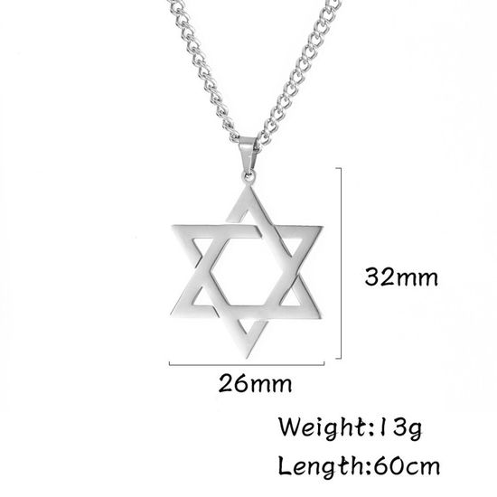 Collier Pendentif Étoile De David En Acier Inoxydable Argenté - 45 Cm - Judaica