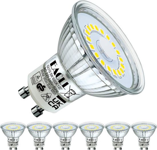 Lot De 6 Ampoules LED GU10 Non Dimmables 3000K - Équivalent 50W Halogène - Lumière Chaude