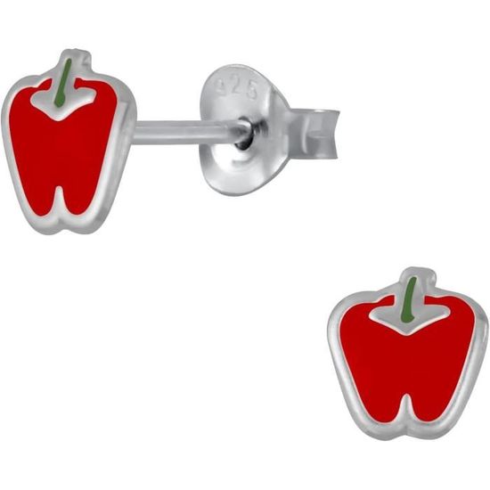 Boucles d'oreille enfant en argent rhodié licorne rose et fermoir poussette