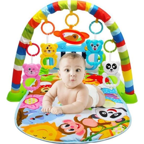 Tapis de jeu évolutif multifonction musical pour bébé avec arches de jouets et piano à pédales