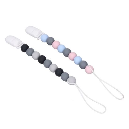 Lot De 4 Attaches De Tétine En Silicone - Clip Avec Pince En Acier Et Décors Colorés - Pour Bébé, Baptême, Anniversaire - 1