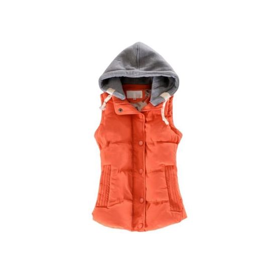 Gilet Chaud Femme Sans Manches - Matelassé à Capuche - Hiver Cotton - Couleur Unie