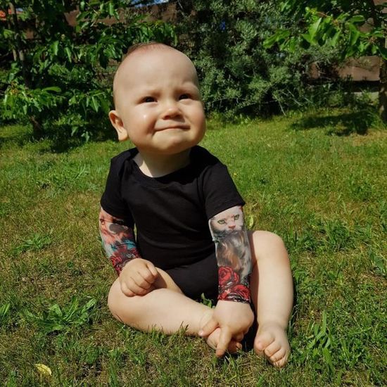 Body nouveau-né bébé garçon tatouage imprimé manches longues patchwork  barboteuse Noir Noir - Cdiscount Prêt-à-Porter