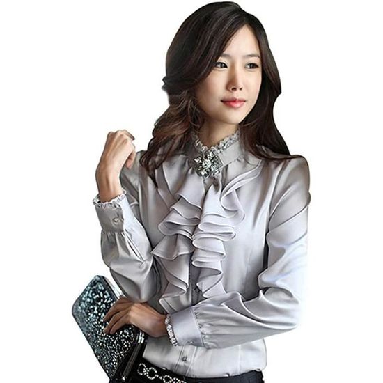 Chemisier Dentelle Gris Bonobo Taille M - Coton, Manches Longues, Pour Toutes Occasions