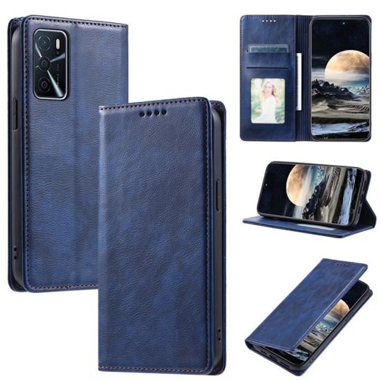 KANVOOS Cover a Libro per Oppo A16/A16s/A54s - Custodia in Pelle PU con Silicone TPU, Antiurto Flip Portafoglio (Blu