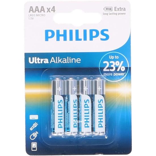 PHILIPS Piles LR03 / AAA Ultra Alcaline - 1,5 V - Pack de 4