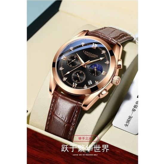 RMEGA Cadeau Montre Homme - Quartz - Etanche - Montre Imperméable - Marron - Montre pour Homme