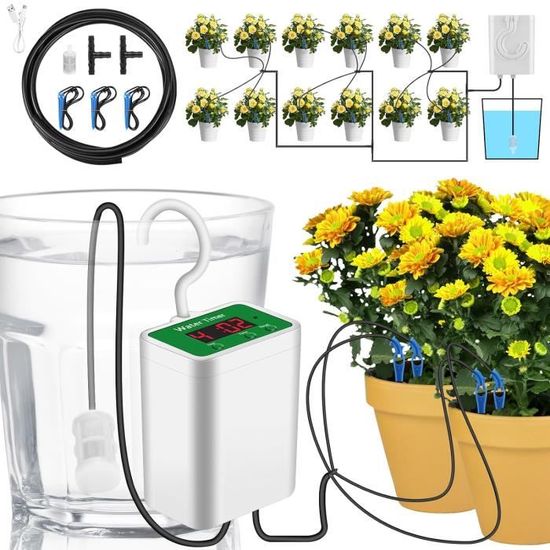 MULEVIP Kit Arrosage Goutte à Goutte Solaire Automatique 43 Pièces - Système D'Irrigation Avec Minuterie 15M Tuyau Pour Jardin