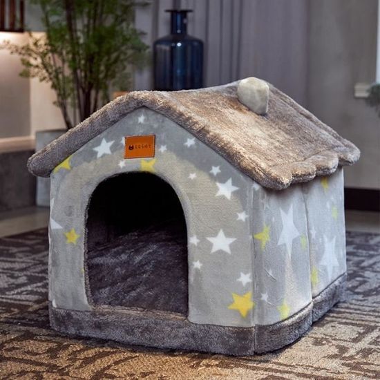 Niche Douce Pour Chiot Et Chat - Lit Grotte En Peluche Lavable - Taille L Environ 45x45x35 Cm