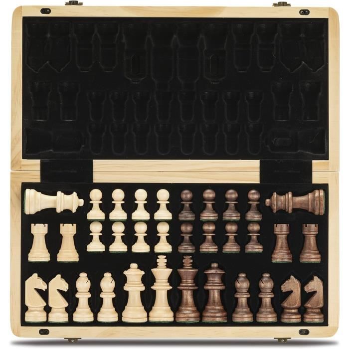 Jeu D'échecs Magnétique 3 En 1 En Bois - 39 Cm Pliable - Avec échecs, Dames Et Backgammon - Pour Famille Et Voyage - 4