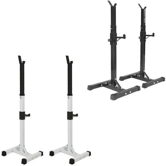 Repose Barre Musculation - Hauteur Réglable 105-160 cm - Support pour Haltères Rack Squat Blanc