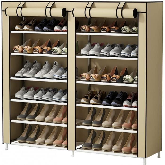 Taille: Doppelreihe Version: Beige Armoire-Meuble À Chaussures Avec Housse En Toile 7 Couche