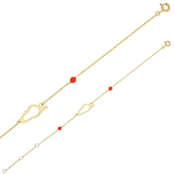Jouailla - Bracelet Corse Or 375-1000 avec perles synthétiques de couleur corail (398062)