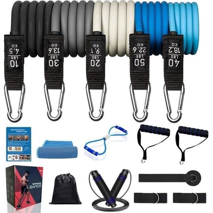 KENLUMO Elastique Musculation Set 14Pcs Bandes de Résistance Tubes Latex 150Lbs