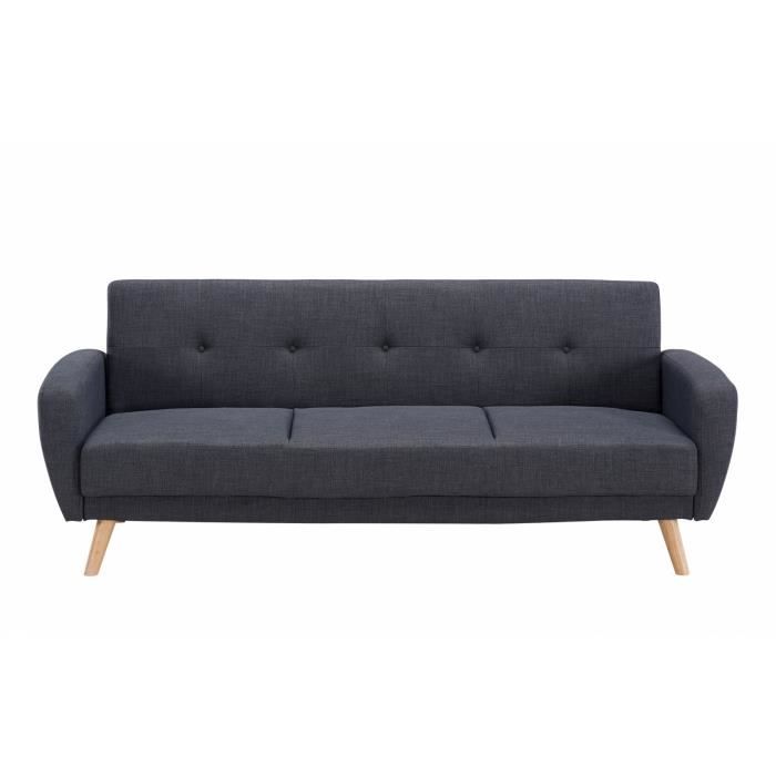 OSLO - Canapé 3 places convertible en tissu gris anthracite