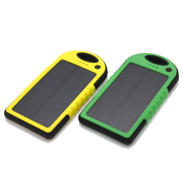 Batterie Externe Portable 5000 mAh Etanche avec Chargeur Solaire (Vert)