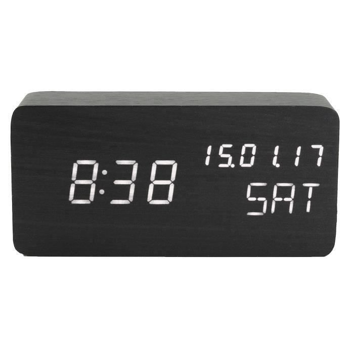 Digital LED Reveil Horloge Thermomètre USB en bois alarme électronique Contrôle vocal Muet Lumineux Type D Ve14674