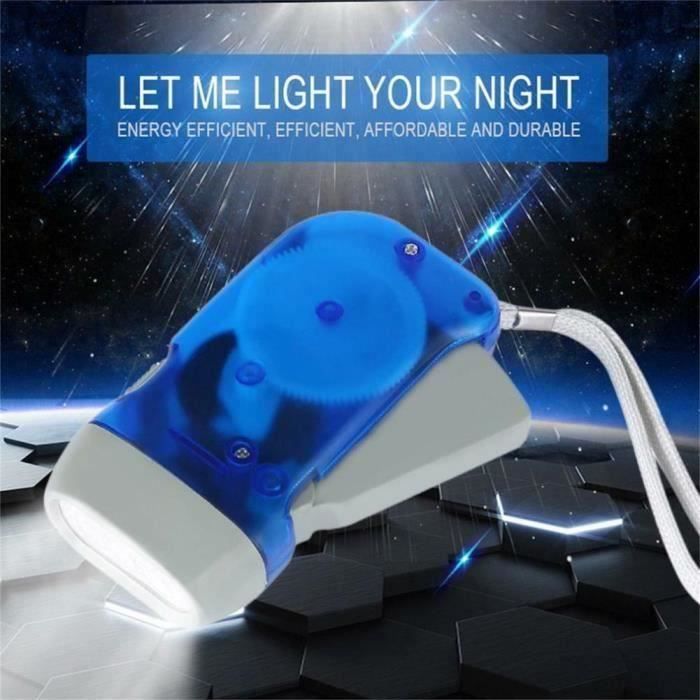 Main appuyant sur 3 LED dynamo de puissance manivelle remonter lampe de poche lampe torche nuit lumière-bleu~CC7469