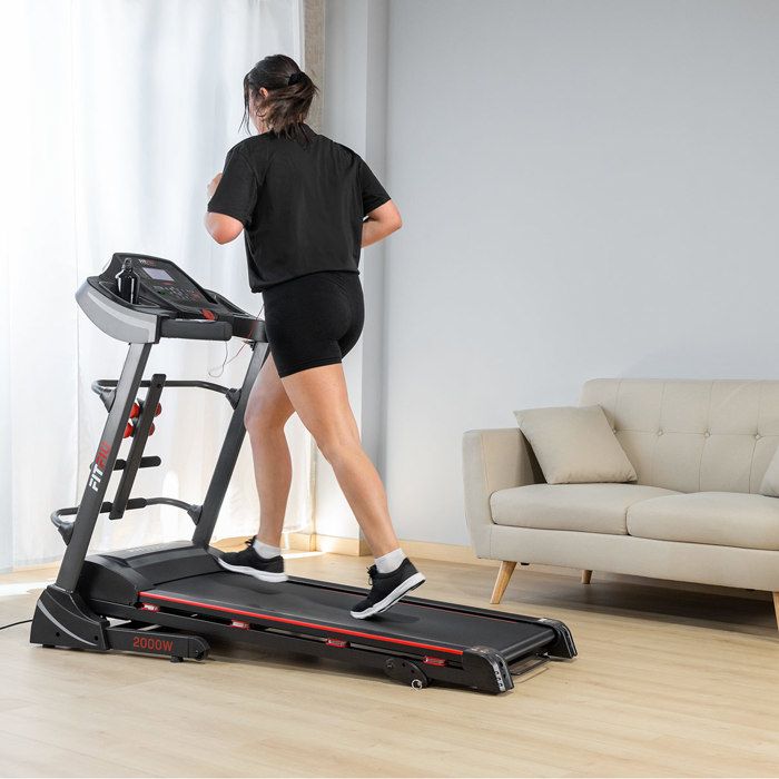 Tapis de course pliable MC-400, 2000W, max. 20km/h,12 programmes, 42x122cm, 2 haltères 1kg - FITFIU Fitness