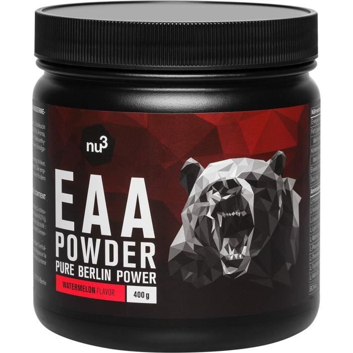 Nu3 EAA Vegan en poudre 400g goût pastèque – 8 acides aminés essentiels – Complément sportif pour le développement musculaire - P
