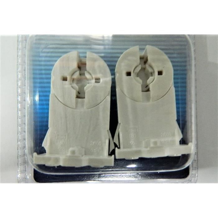 2 x Douille clipsable sur reglette à verrouillage pour tube néon fluo