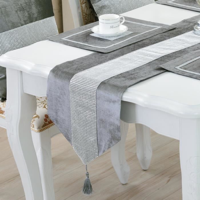 Chemin de table 32 × 180 cm Linge de table Chemin de table Gris Chemin de table en rayé
