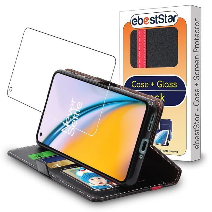 ebestStar ® pour OnePlus Nord 2 5G - Etui Portefeuille PU Cuir + Film protection écran en VERRE Trempé, Noir / Rouge