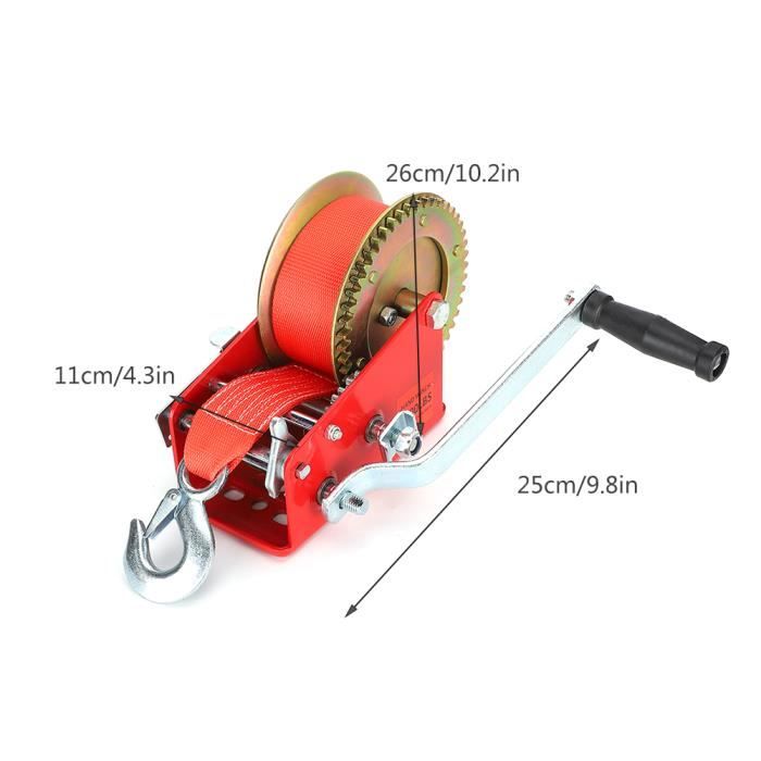 Treuil manuel fort avec ceinture de 32,8 pieds 3500 livres de capacité de charge ATV outil de remorque marine (rouge)-FUT〄
